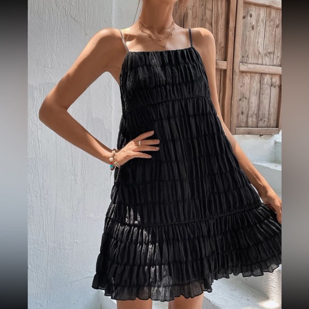 Black Ruffle Spaghetti Strap Dress (M)